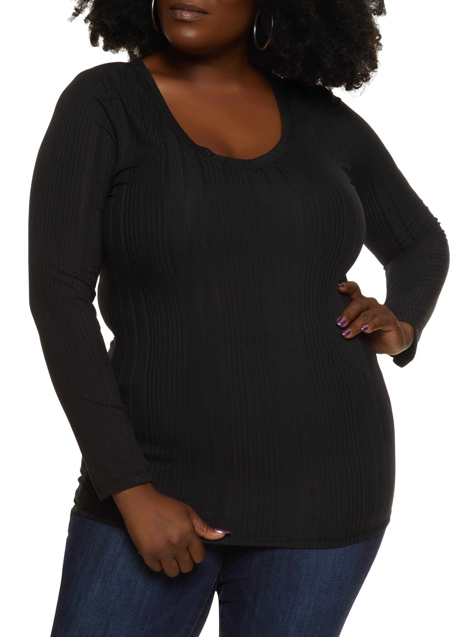 Plus Size Ribbed Knit Long Sleeve Ruched Top sold by Rainbow
