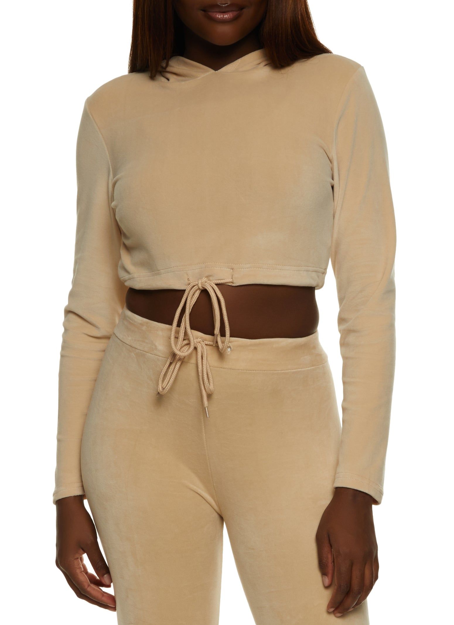 Velour Drawstring Hem Pullover Hoodie sold by Rainbow