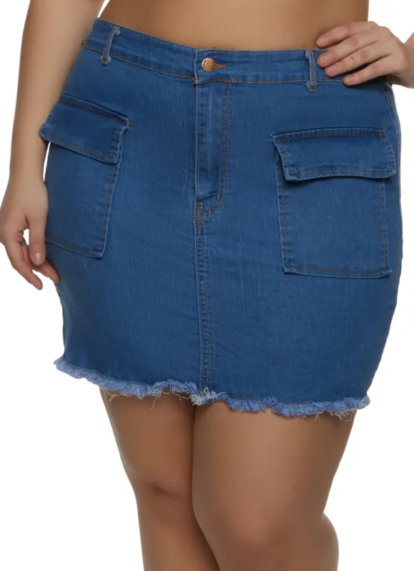Plus Size Cargo Pocket Denim Mini Skirt sold by Rainbow
