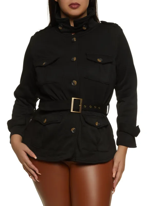 Plus Size Belted Military Jacket sold by Rainbow