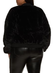 Plus Size Zip Front Faux Fur Bomber Jacket sold by Rainbow