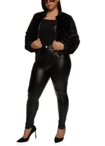 Plus Size Zip Front Faux Fur Bomber Jacket sold by Rainbow
