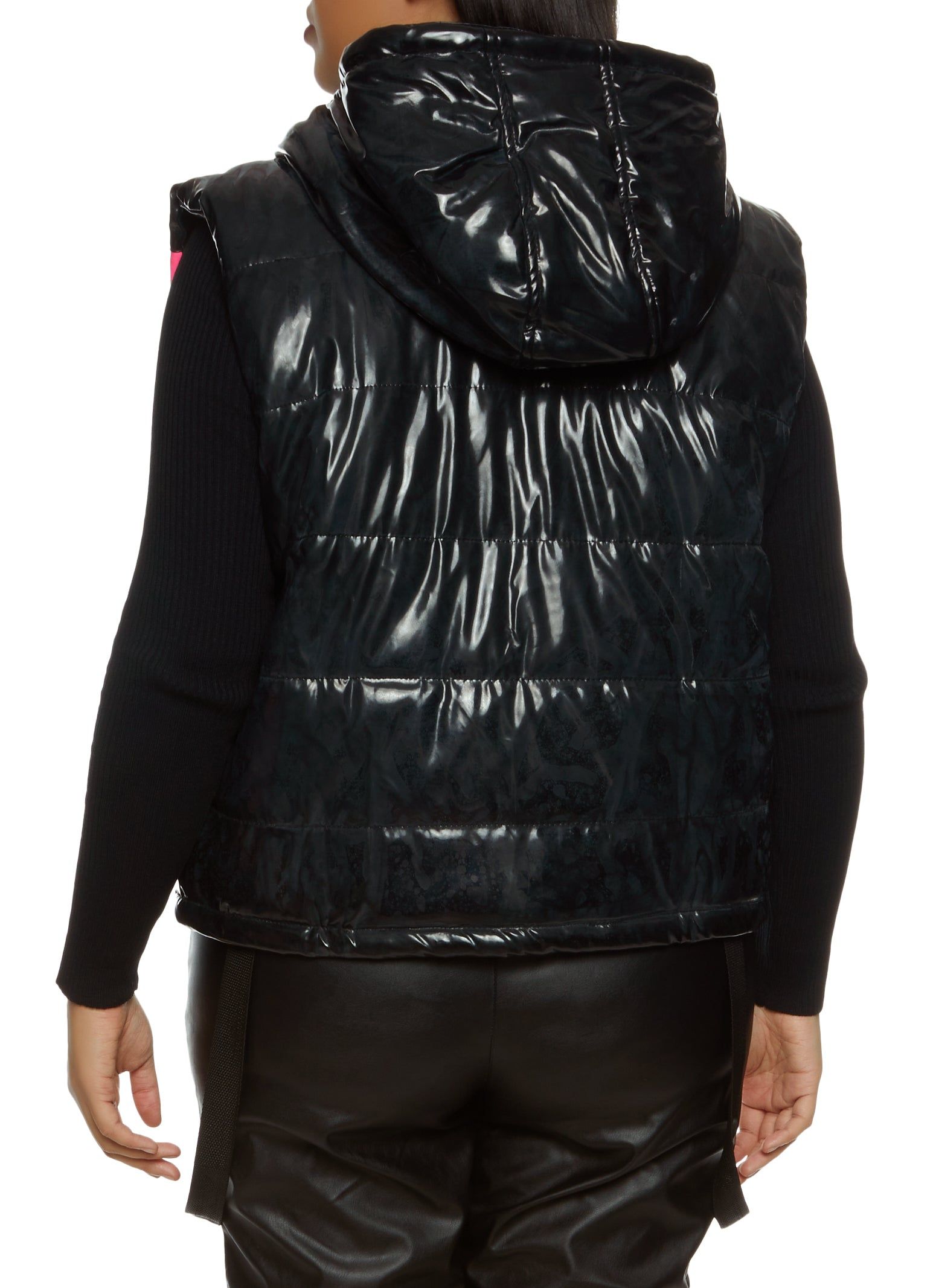 Plus Size Color Block Faux Patent Leather Puffer Vest sold by Rainbow product image thumbnail 2