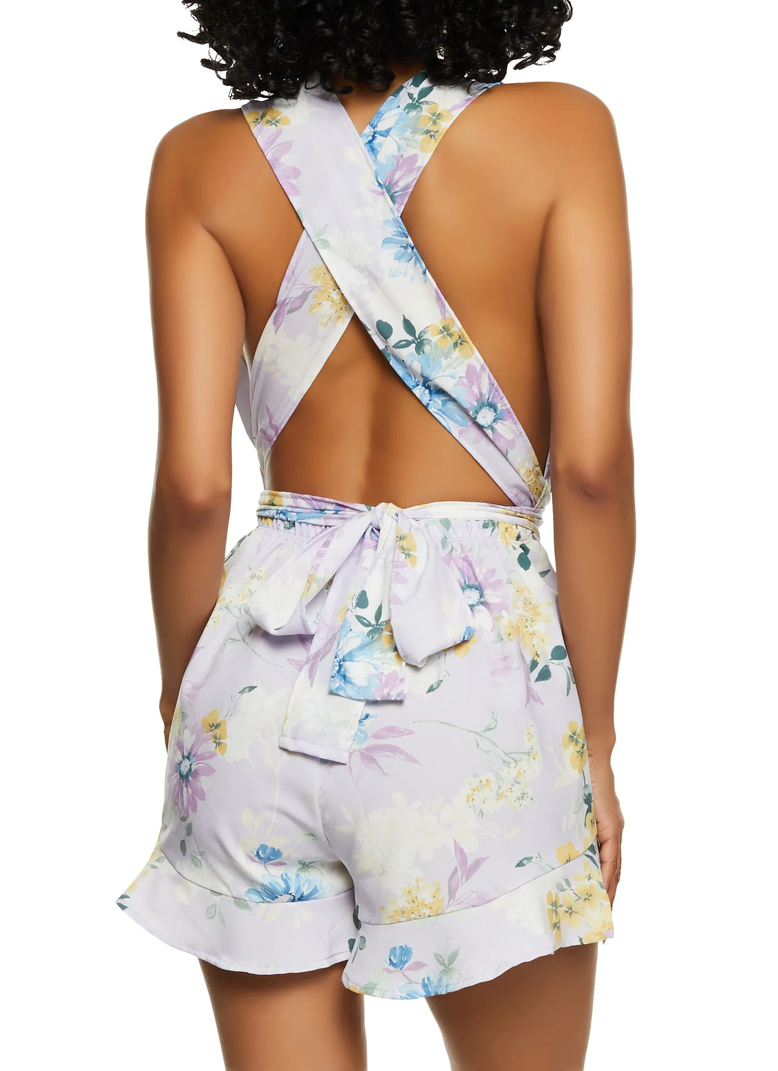 Haute Monde Floral Print Criss Cross Tie Back Romper sold by Rainbow product image thumbnail 3