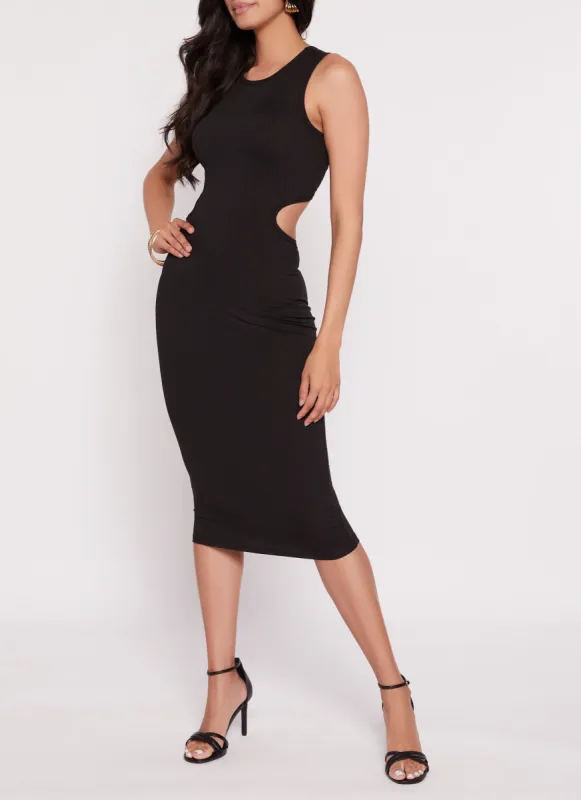 Ribbed Cut Out Midi Tank Dress sold by Rainbow
