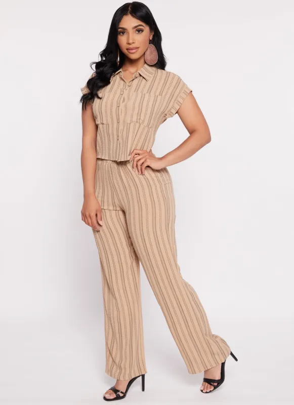 Striped Button Front Top and Pants Set sold by Rainbow