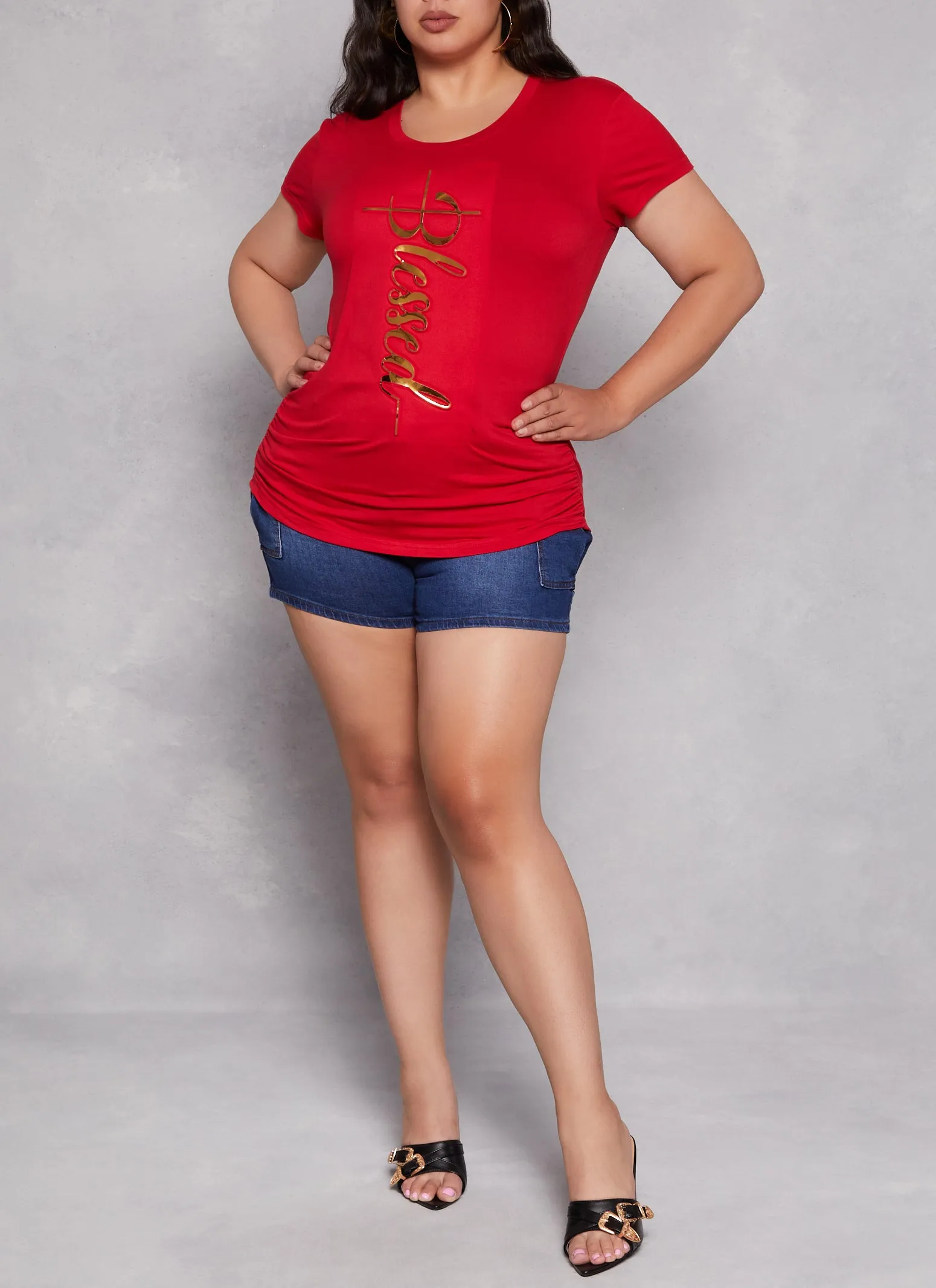 Plus Size 3D Foil Blessed Ruched Graphic Tee sold by Rainbow product image thumbnail 2