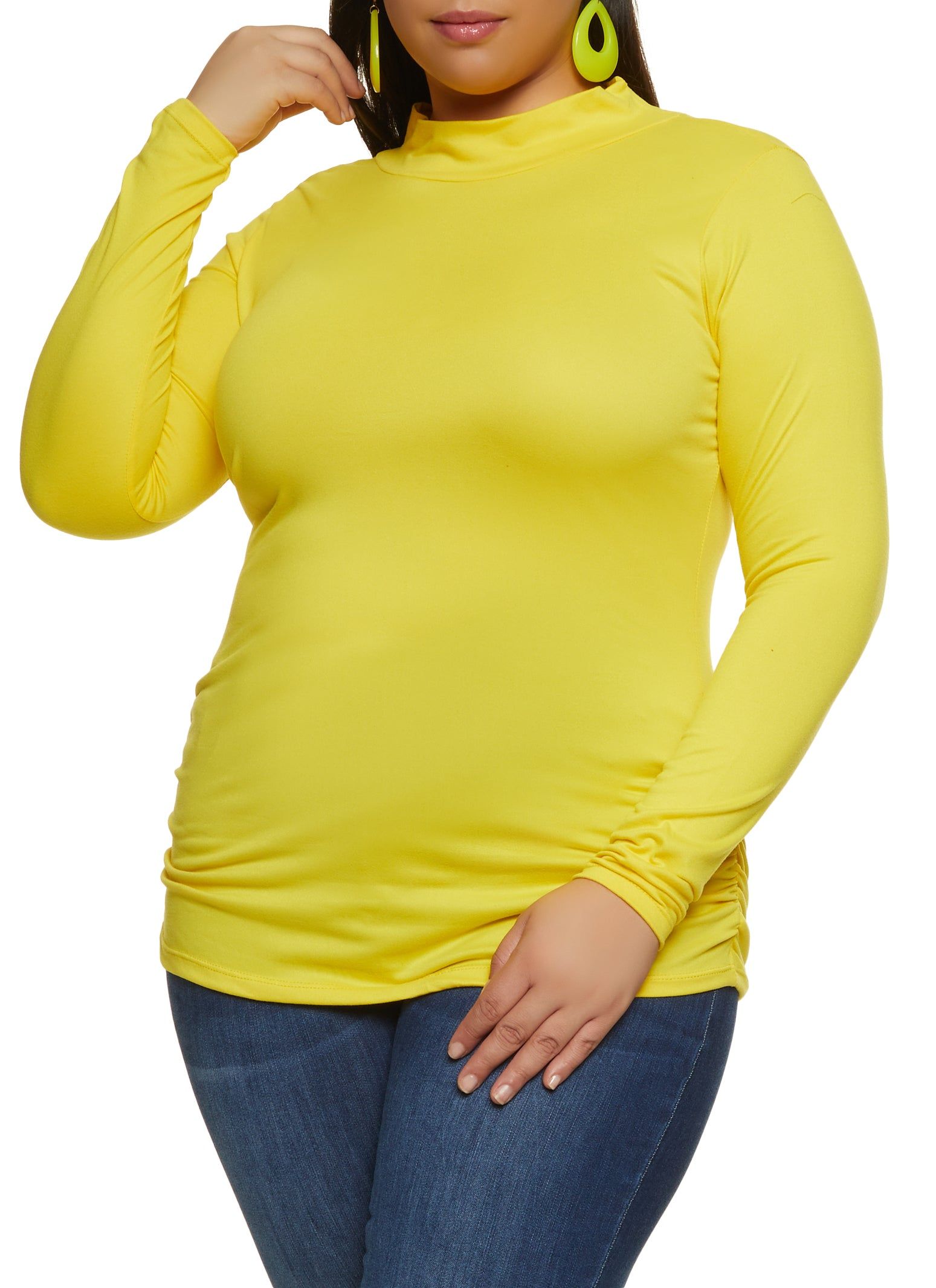 Plus Size Basic Mock Neck Ruched Side Top sold by Rainbow