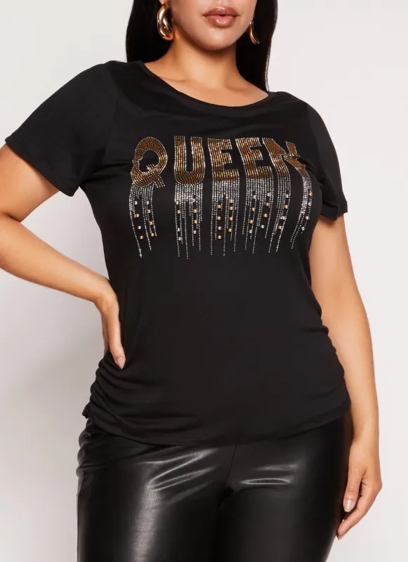 Plus Size Queen Rhinestone Beaded Graphic Tee sold by Rainbow