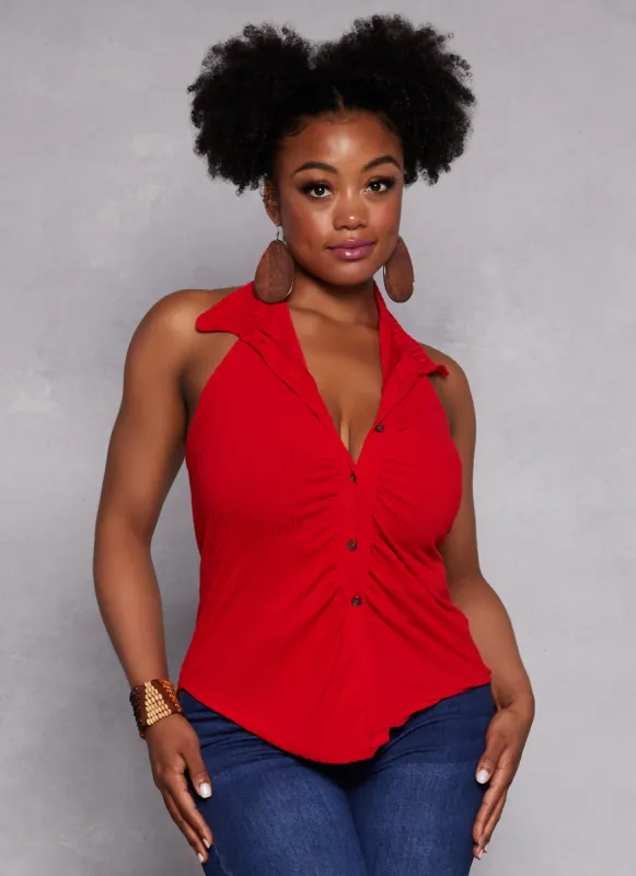 Plus Size Button Down Halter Top sold by Rainbow