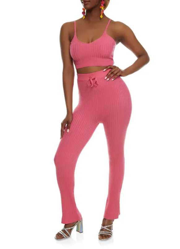 Ribbed Knit Cropped Cami and Pants Set sold by Rainbow