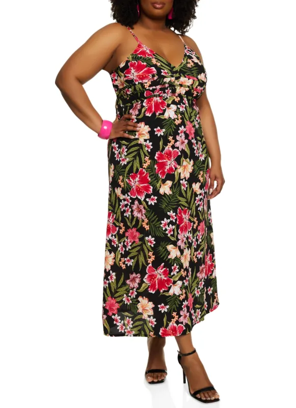 Plus Size Tropical Floral Print Empire Waist Maxi Dress sold by Rainbow