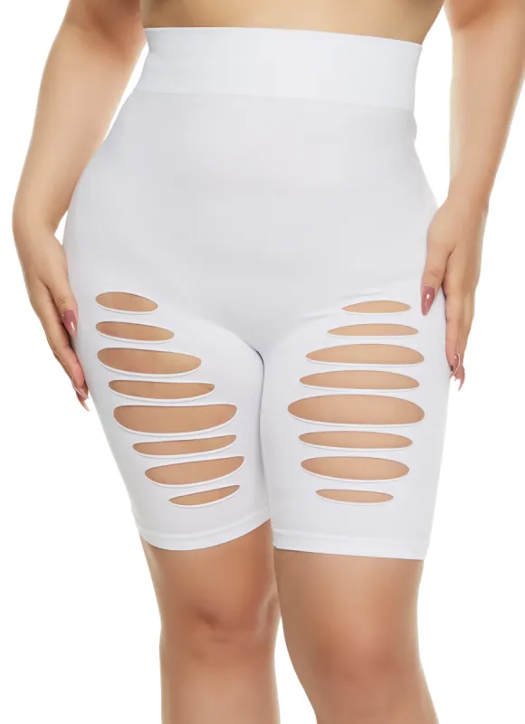 Plus Size Seamless Laser Cut Biker Shorts sold by Rainbow
