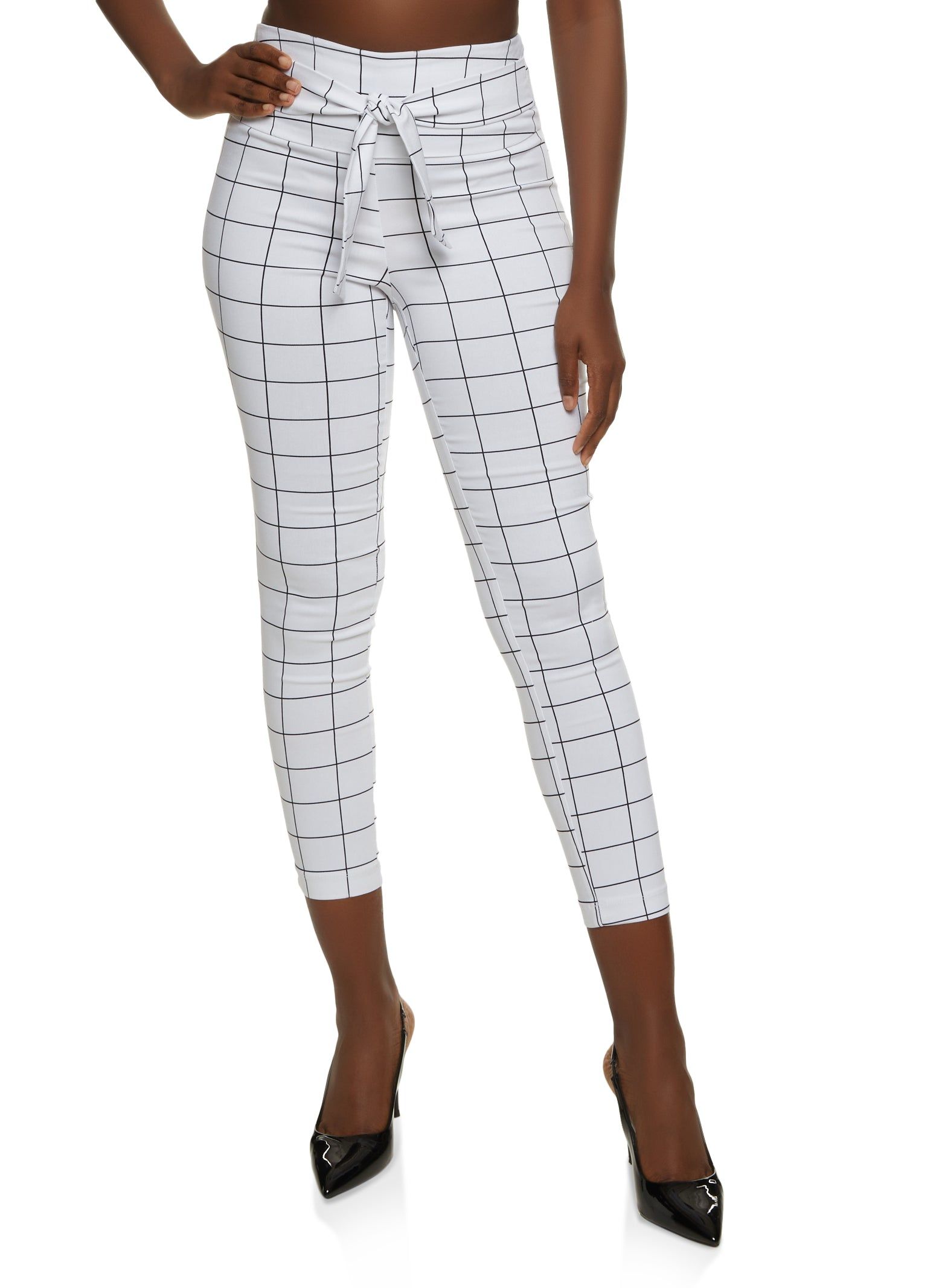 Windowpane Print Tie Front Dress Pants sold by Rainbow