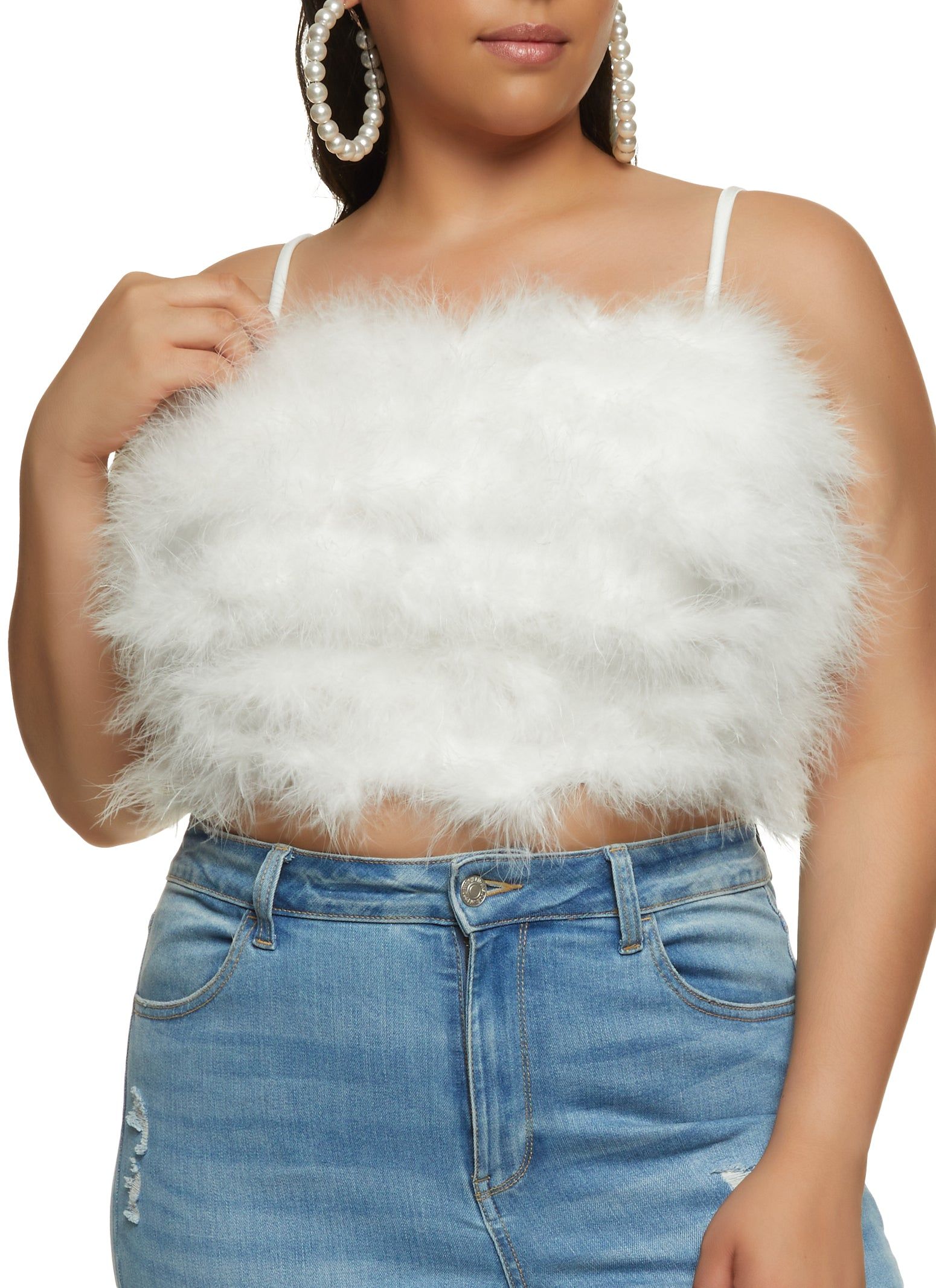 Plus Size Feather Cropped Cami sold by Rainbow