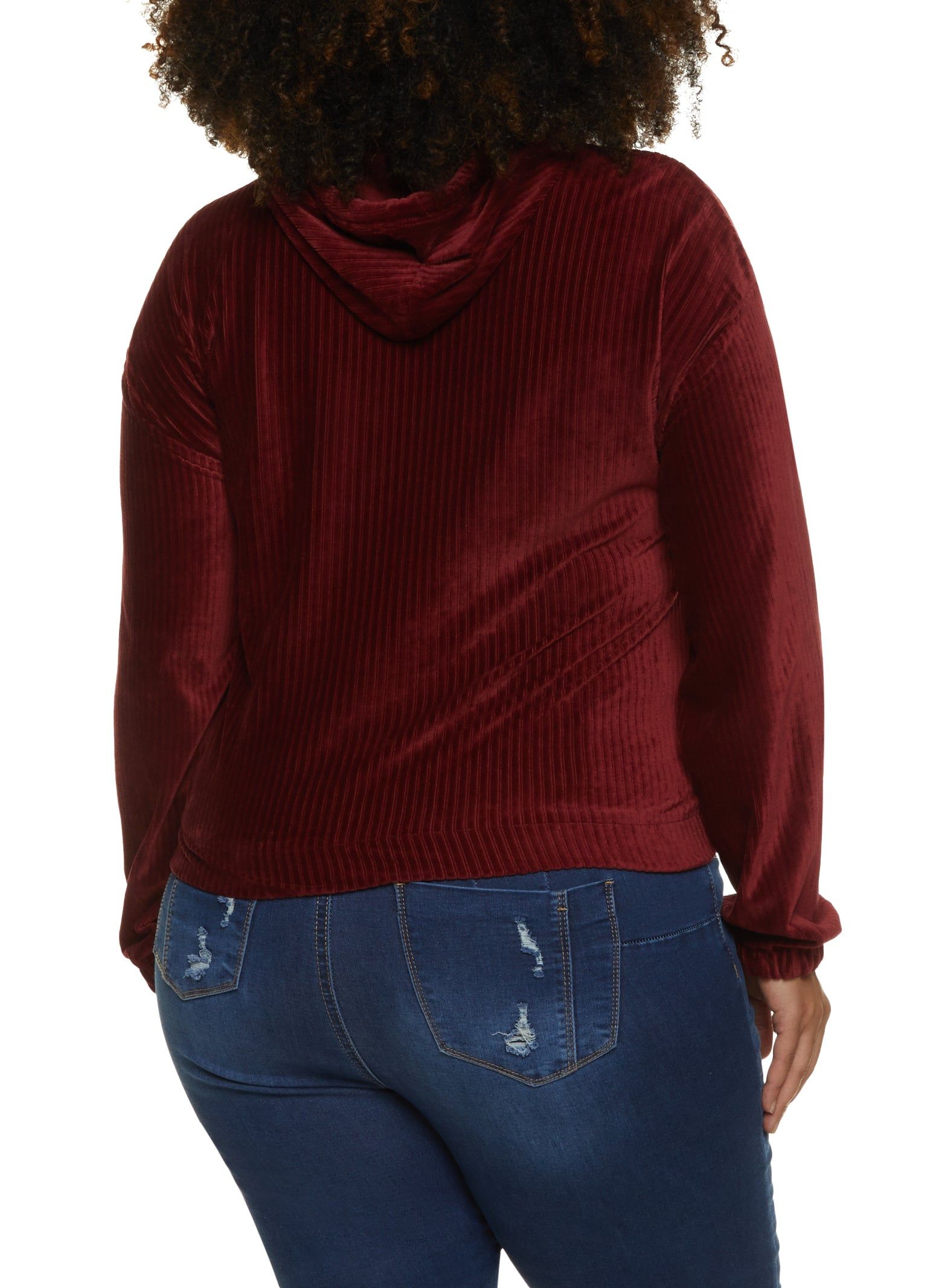 Plus Size Velour Ribbed Zip Front Hoodie sold by Rainbow product image thumbnail 2