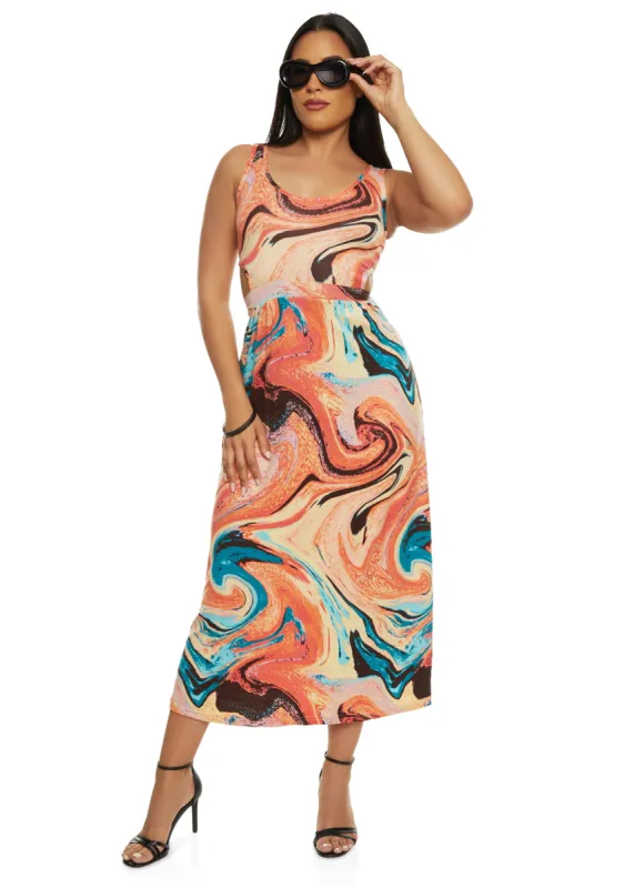 Swirl Print Cut Out Tank Maxi Dress sold by Rainbow