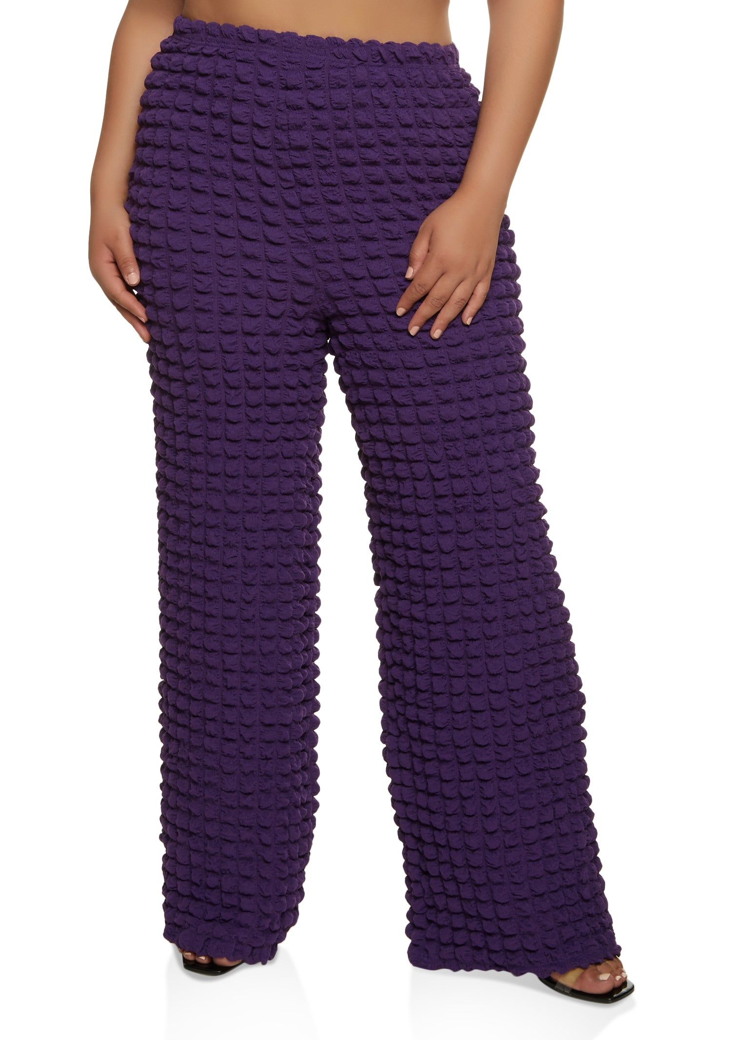 Plus Size Bubble Knit Wide Leg Pants sold by Rainbow