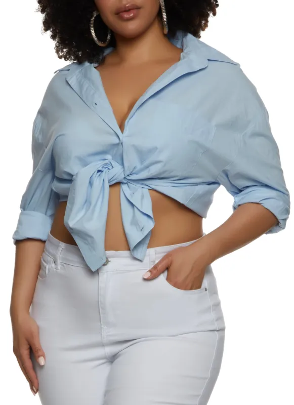 Plus Size Button Front Long Sleeve Shirt sold by Rainbow