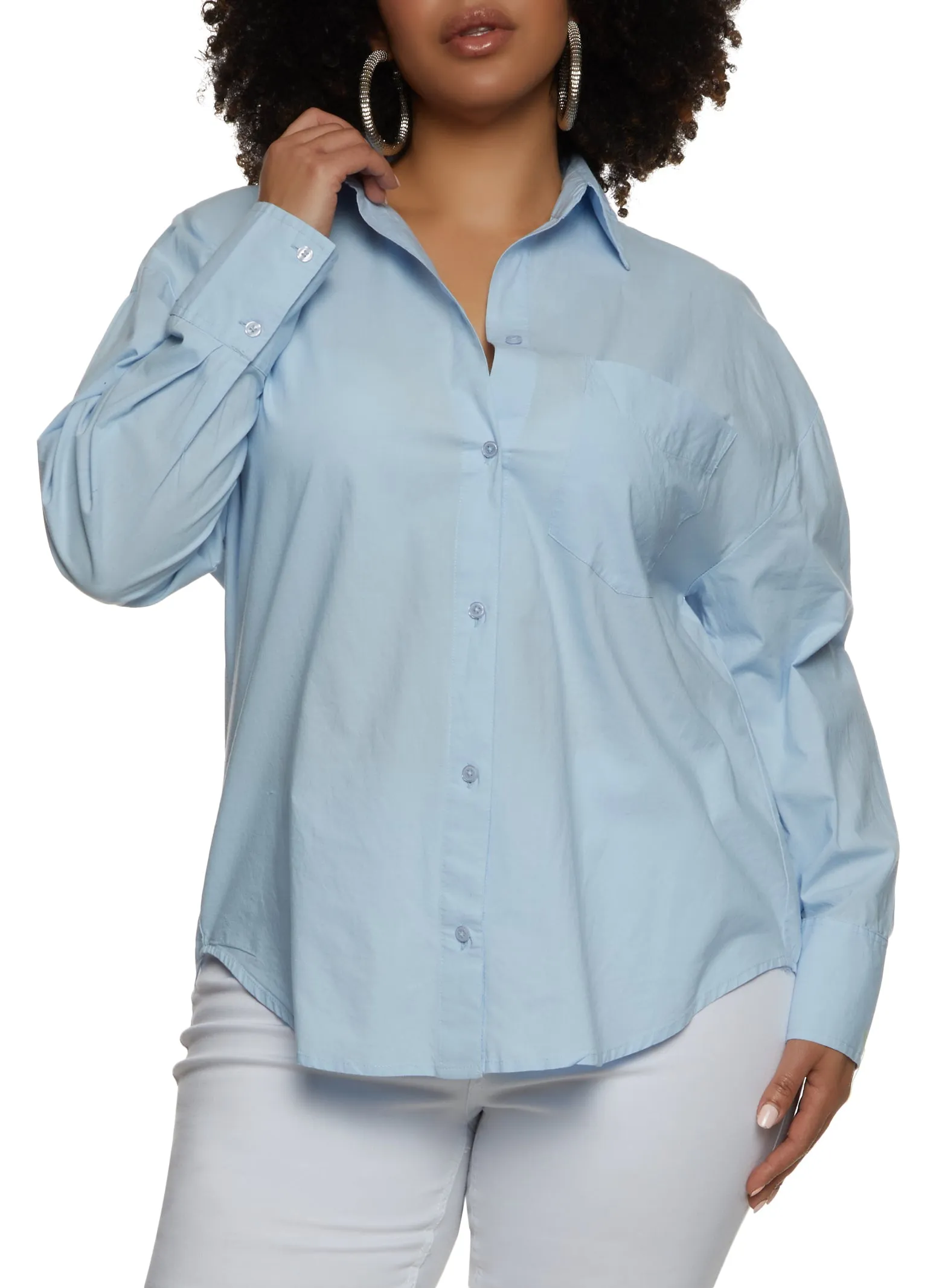 Plus Size Button Front Long Sleeve Shirt sold by Rainbow product image thumbnail 2
