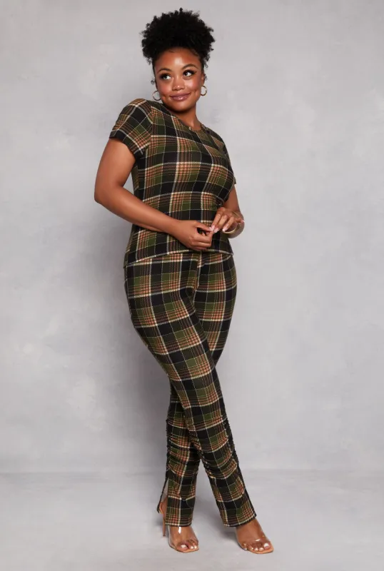 Plus Size Printed High Waisted Split Hem Pants sold by Rainbow