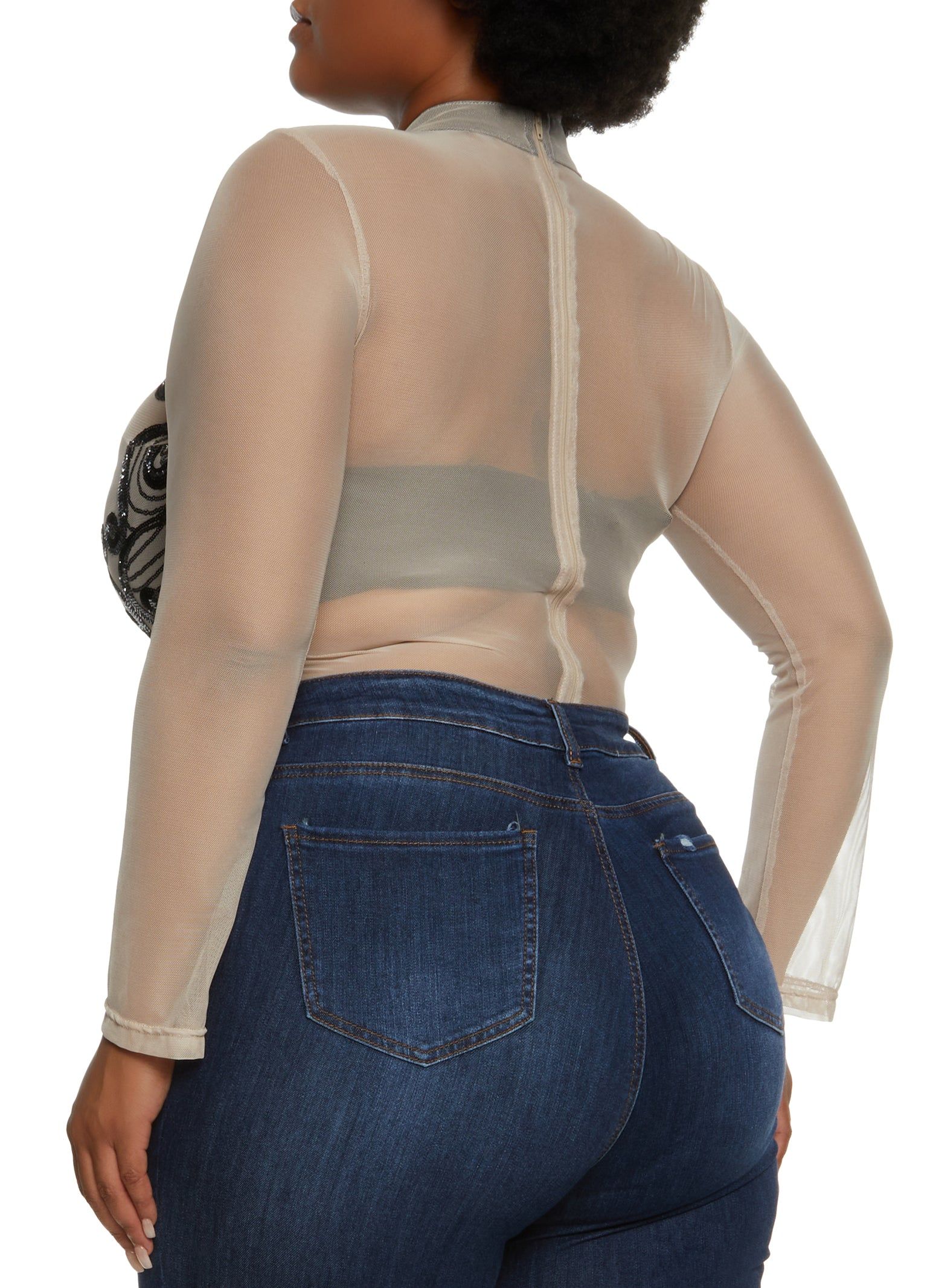 Plus Size Butterfly Sequin Mesh Long Sleeve Bodysuit sold by Rainbow product image thumbnail 3