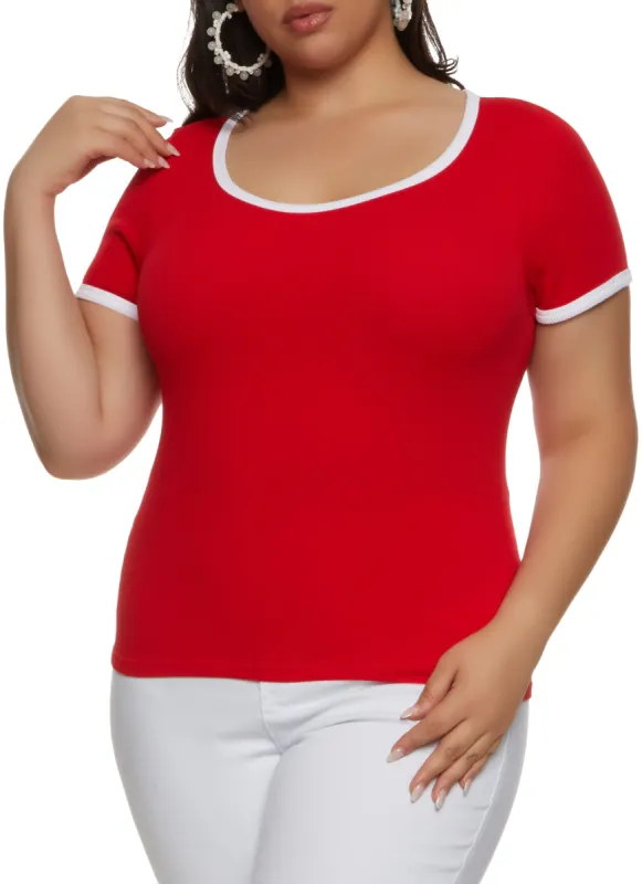 Plus Size Rib Knit Seamless Ringer Tee sold by Rainbow