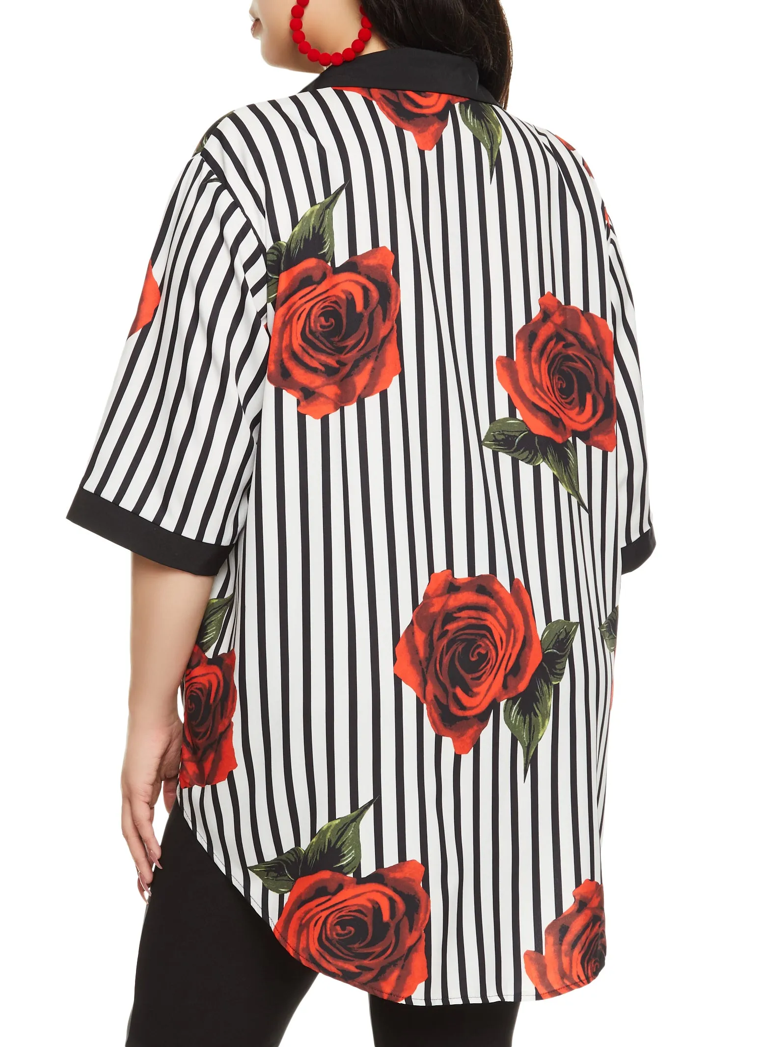 Plus Size Striped Floral Print Button Front Shirt sold by Rainbow product image thumbnail 2
