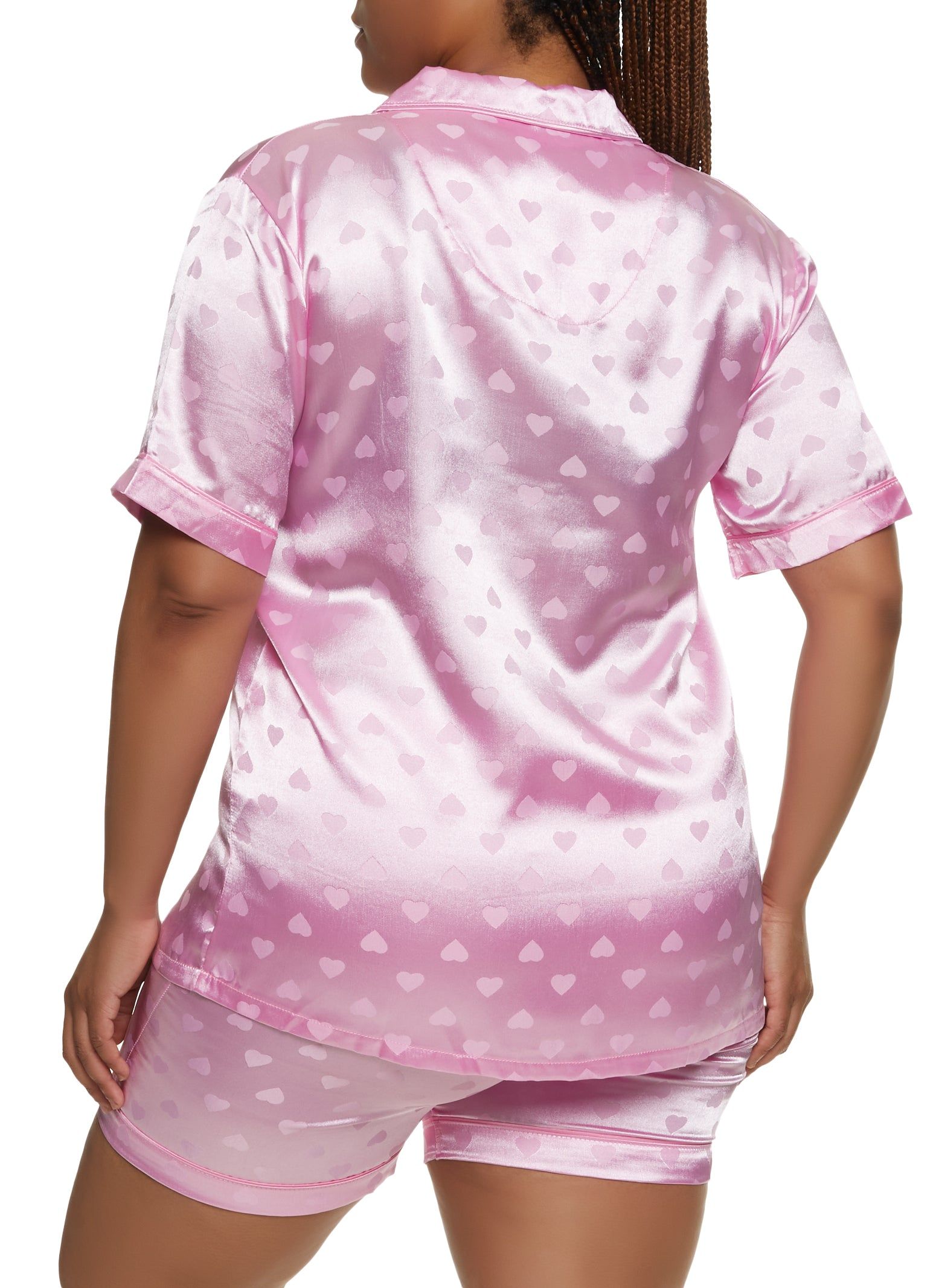 Plus Size Satin Heart Print Notch Collar Pajama Shirt and Shorts sold by Rainbow product image thumbnail 2