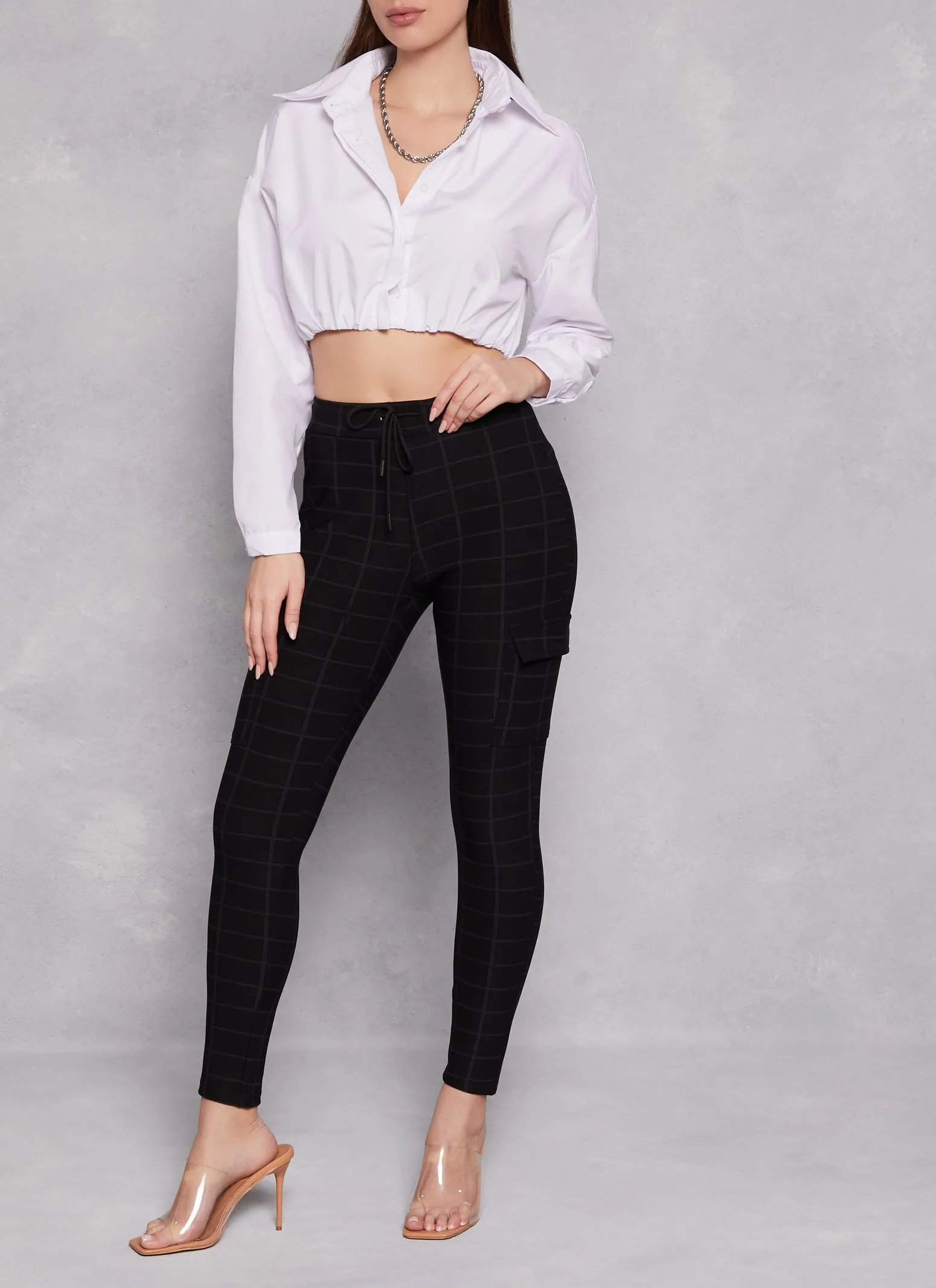 Plaid Drawstring Cargo Pocket Dress Pants sold by Rainbow