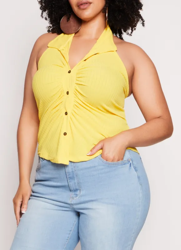 Plus Size Button Down Halter Top sold by Rainbow