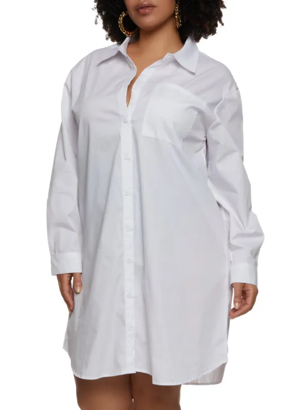 Plus Size Long Sleeve Poplin Shirt Dress sold by Rainbow