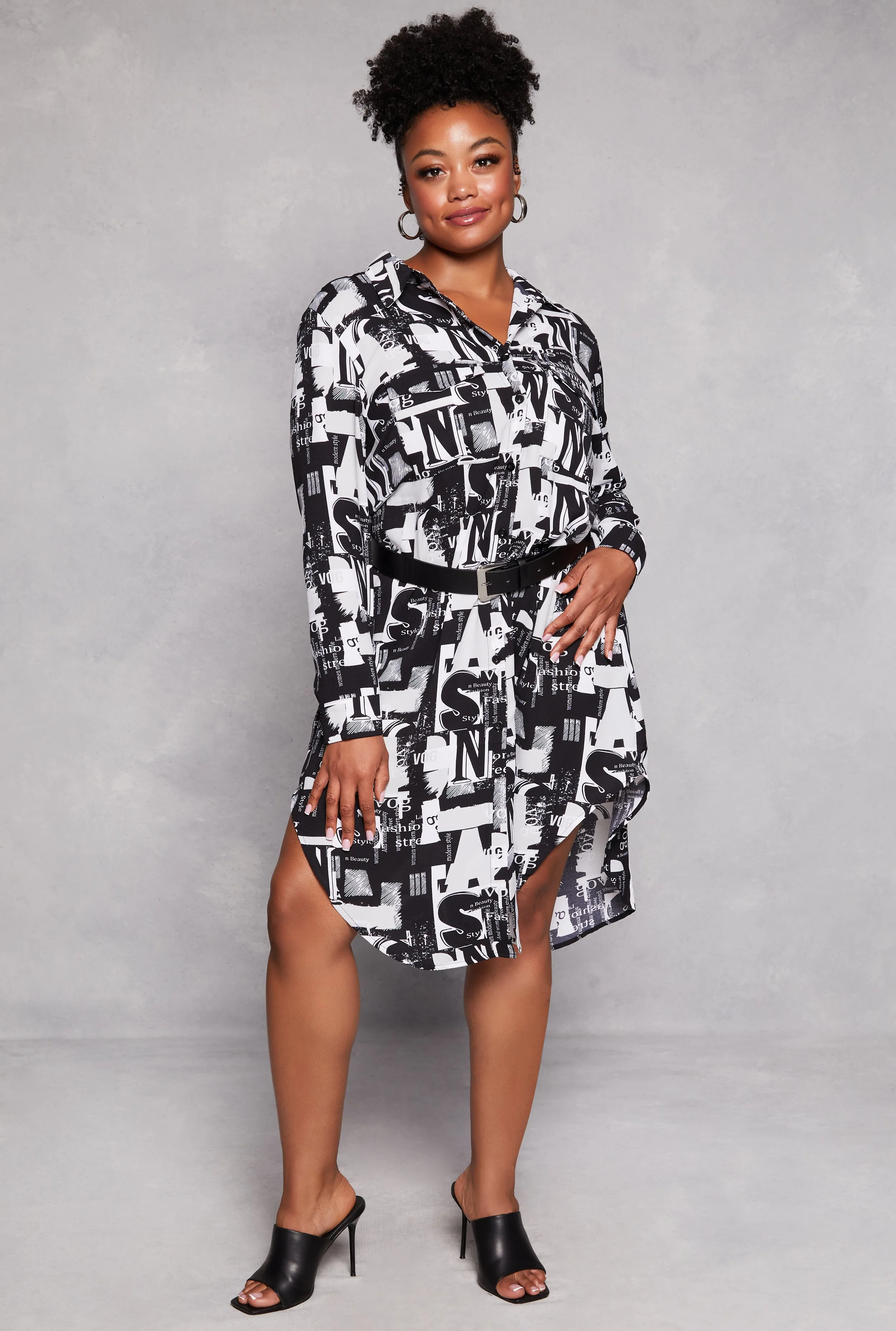 Plus Size Abstract Printed Button Front Shirt Dress sold by Rainbow