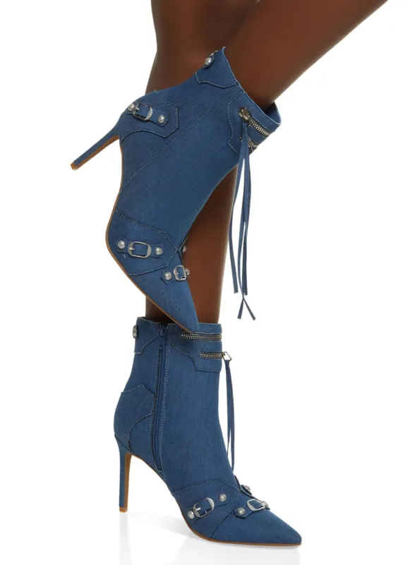 Pointed Toe Buckle Detail Ankle Boots sold by Rainbow