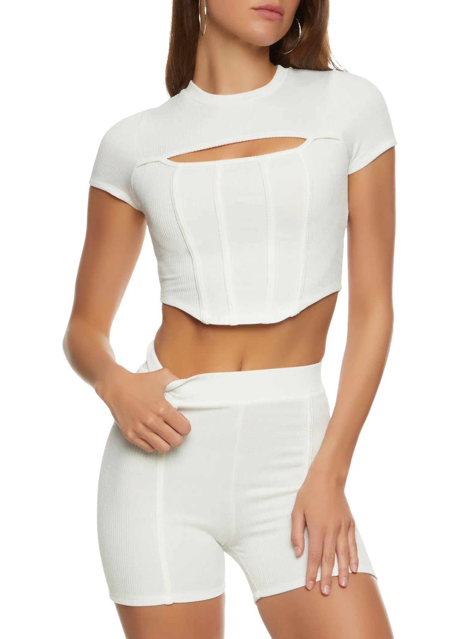 Ribbed Cut Out Detail Corset Crop Top sold by Rainbow