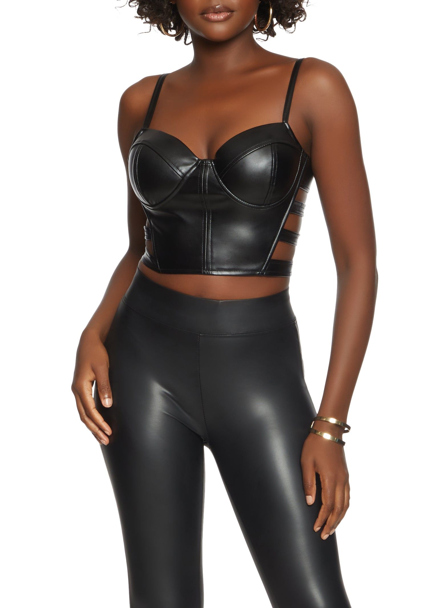 Faux Leather Caged Bustier Top sold by Rainbow