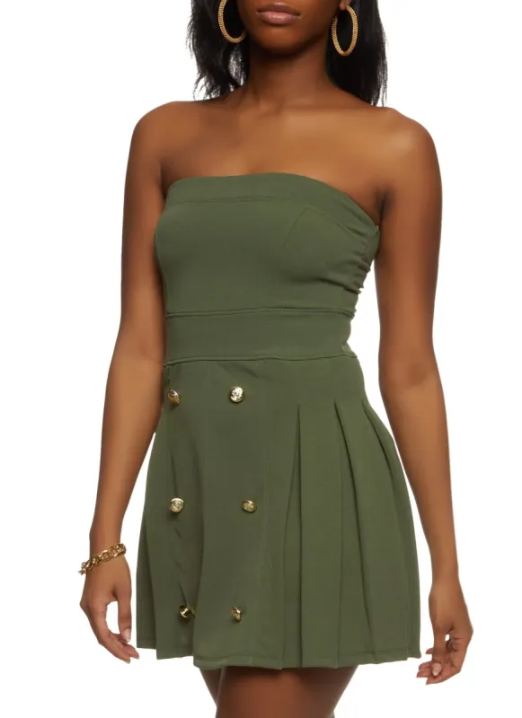 Strapless Faux Button Pleated Mini Dress sold by Rainbow