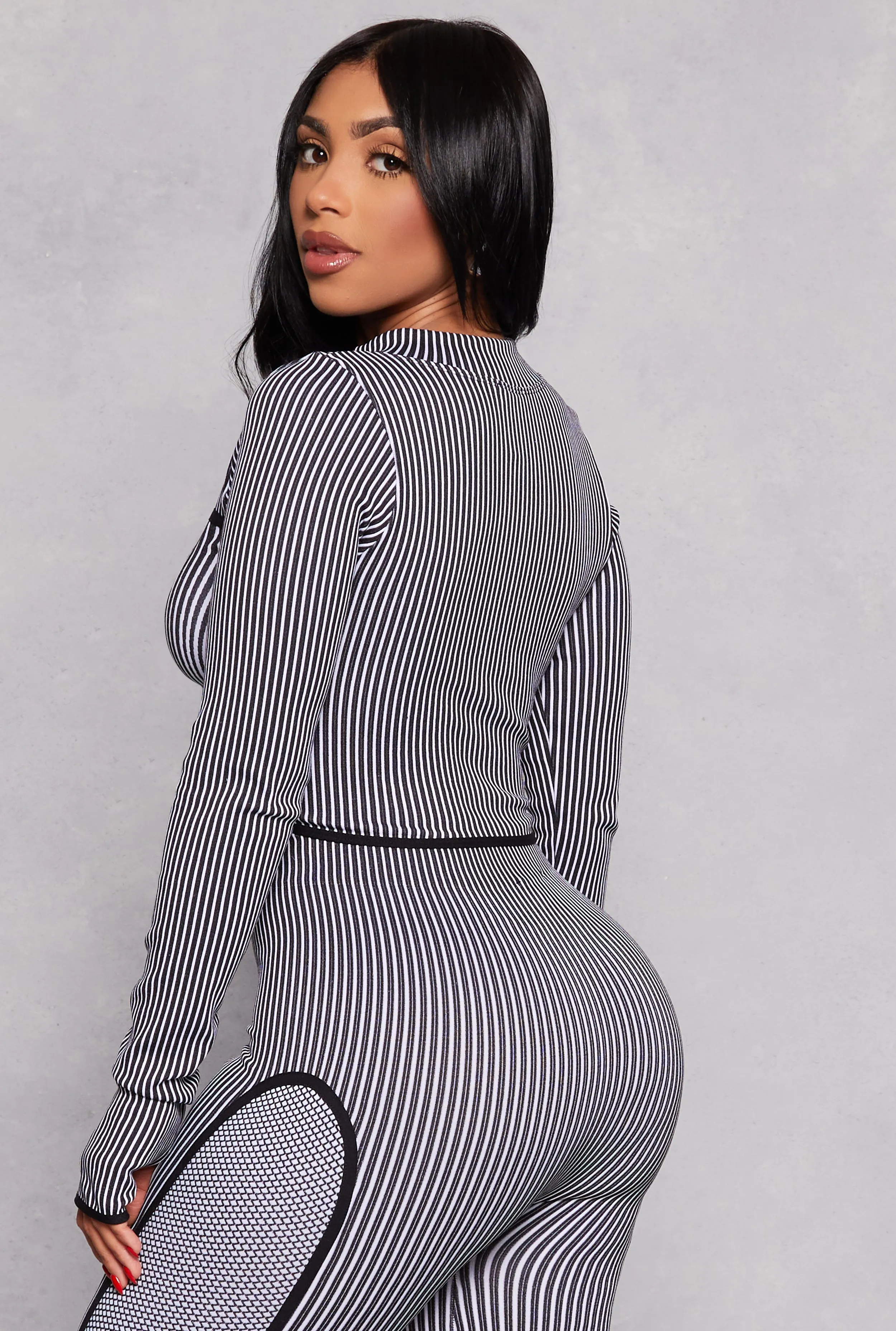 Seamless Rib Knit Striped Zip Front Track Jacket sold by Rainbow product image thumbnail 3