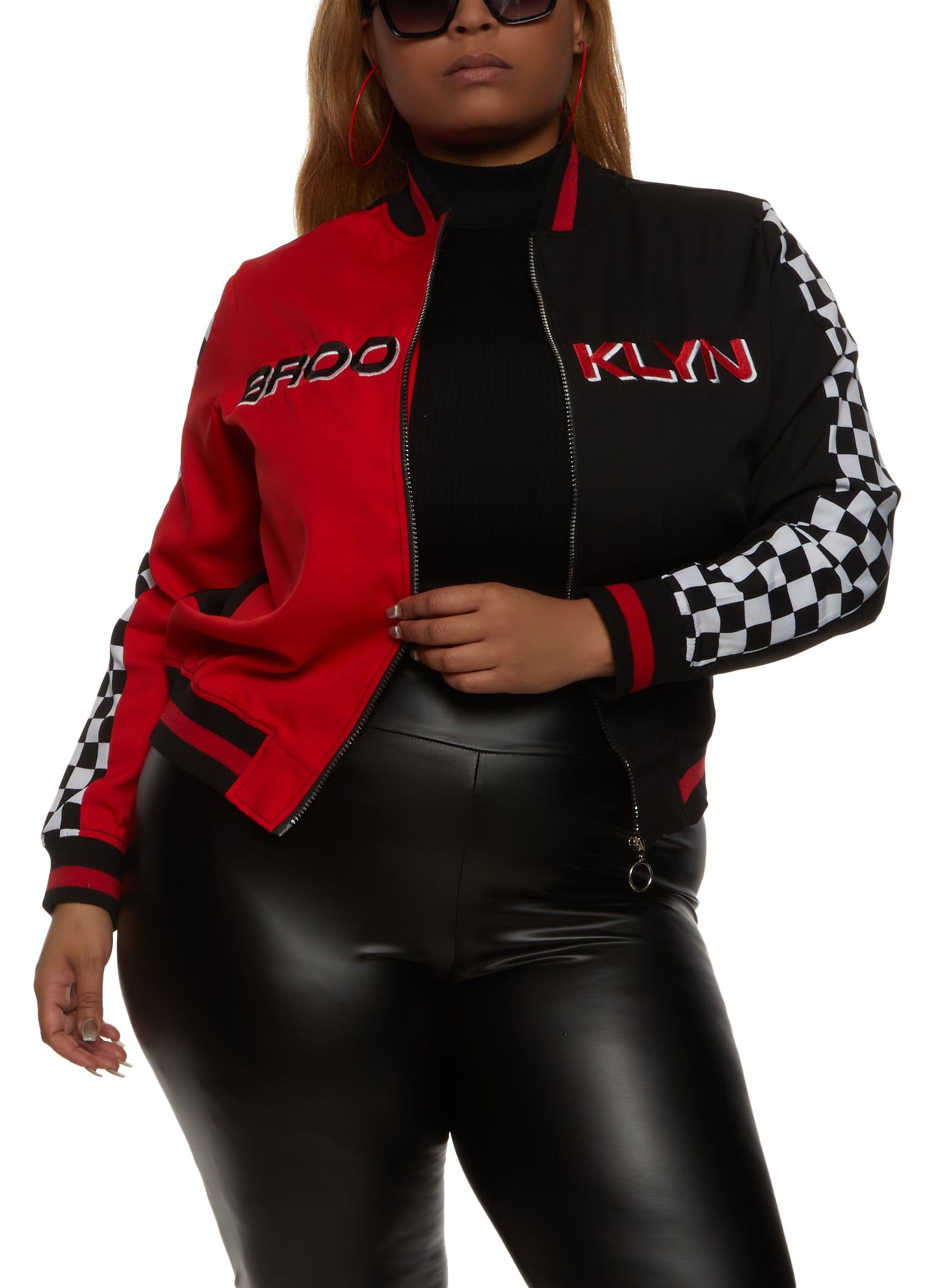 Plus Size Brooklyn Graphic Bomber Jacket sold by Rainbow