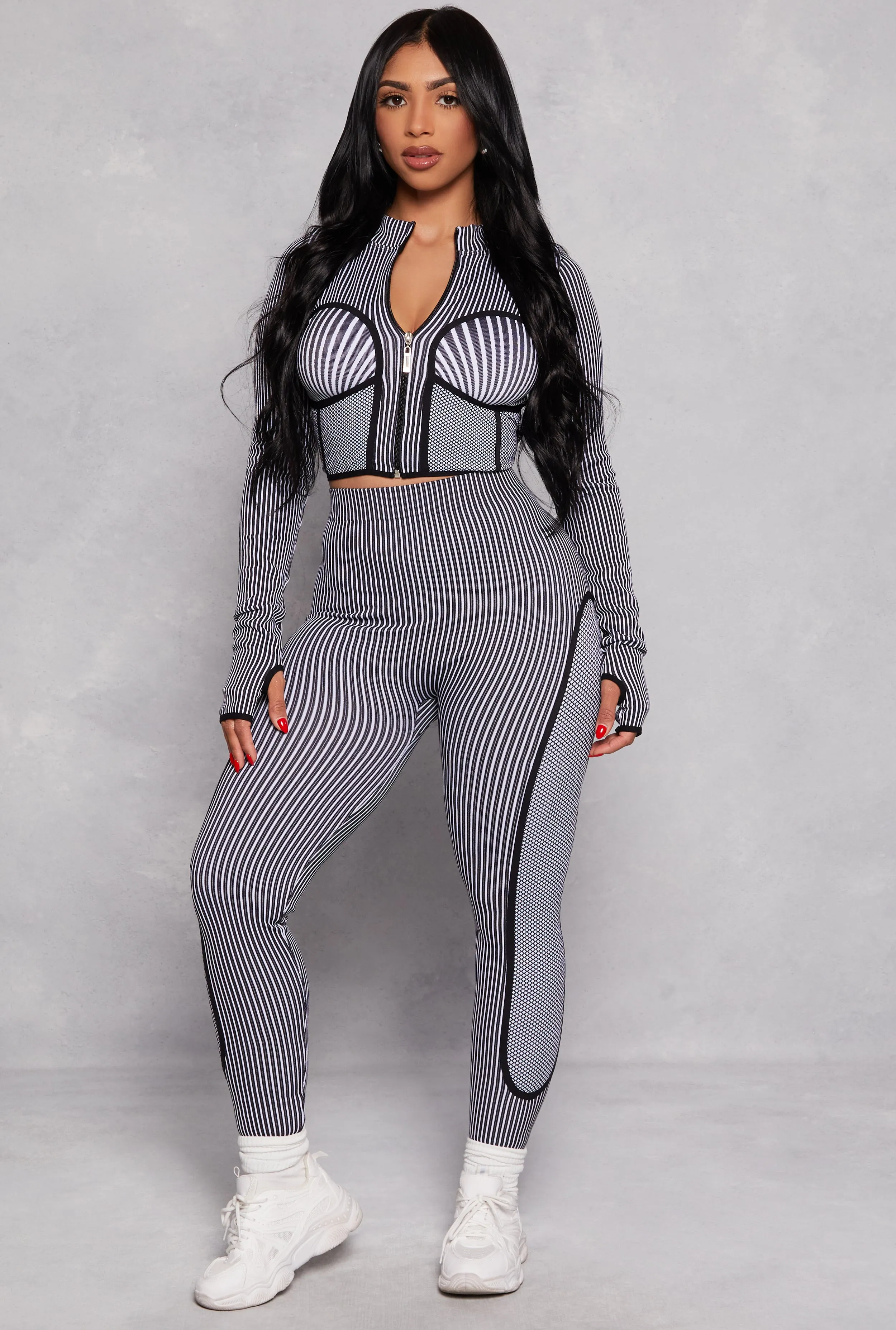 Seamless Rib Knit Striped Zip Front Track Jacket sold by Rainbow product image thumbnail 2