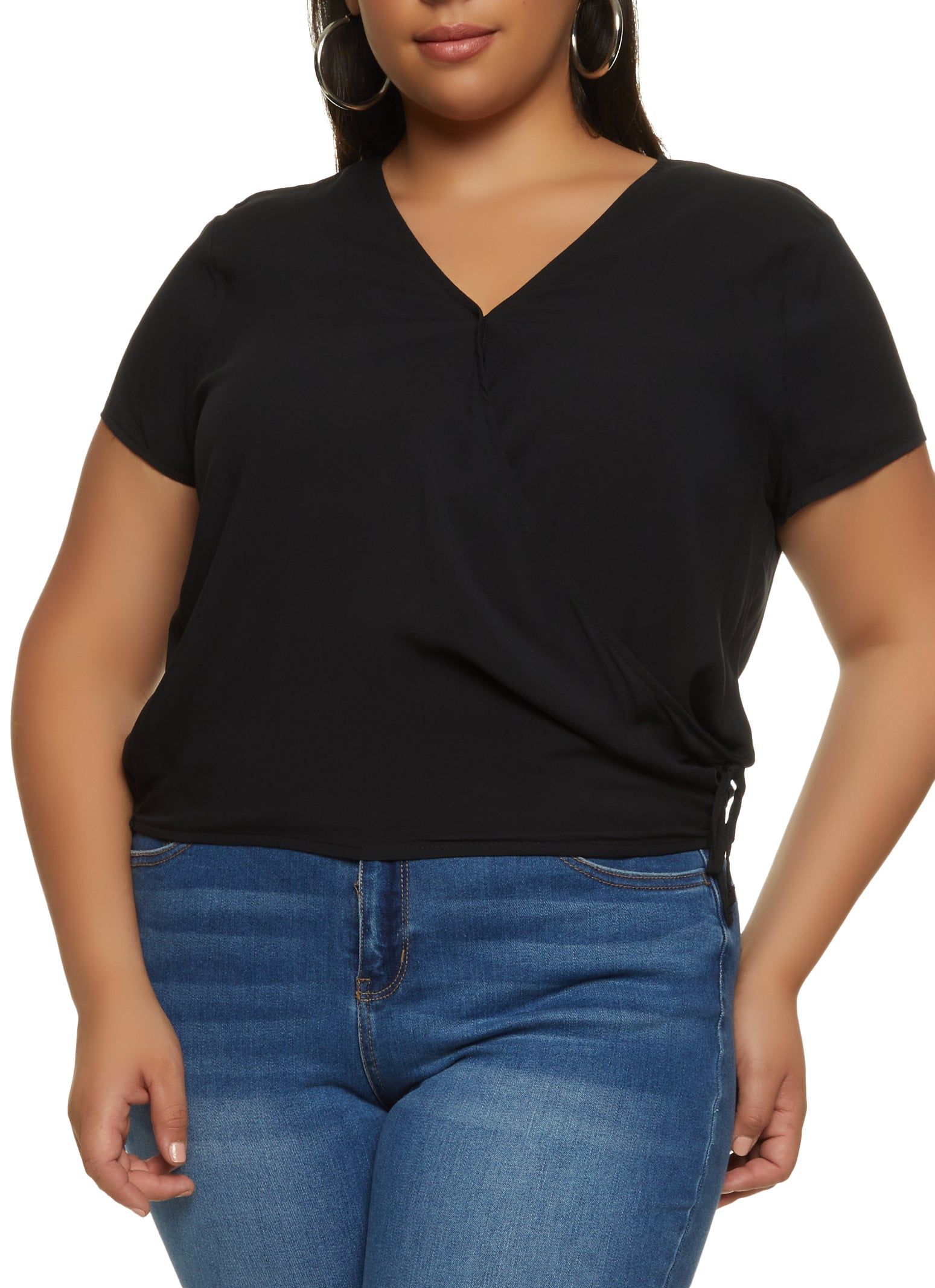 Plus Size Short Sleeve Side Tie Wrap Top sold by Rainbow