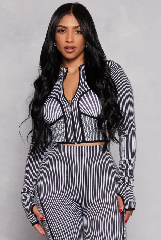 Seamless Rib Knit Striped Zip Front Track Jacket sold by Rainbow