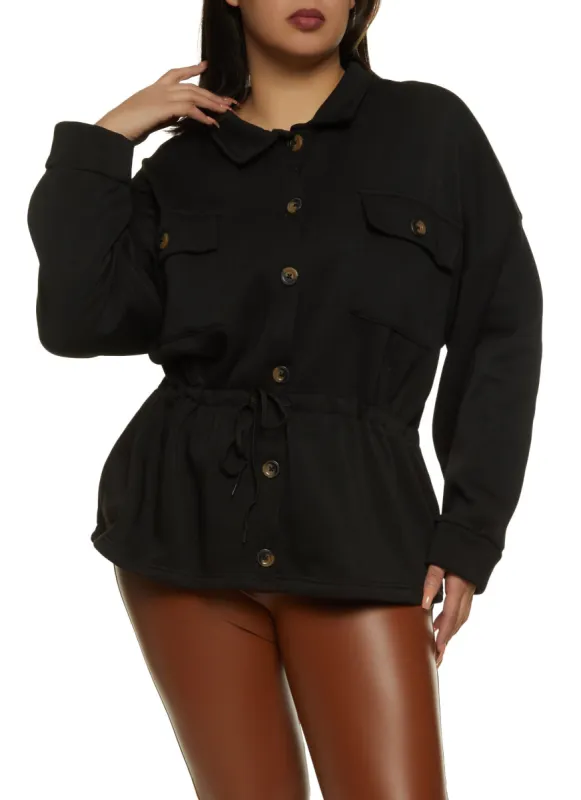 Plus Size Cinched Waist Button Front Jacket sold by Rainbow