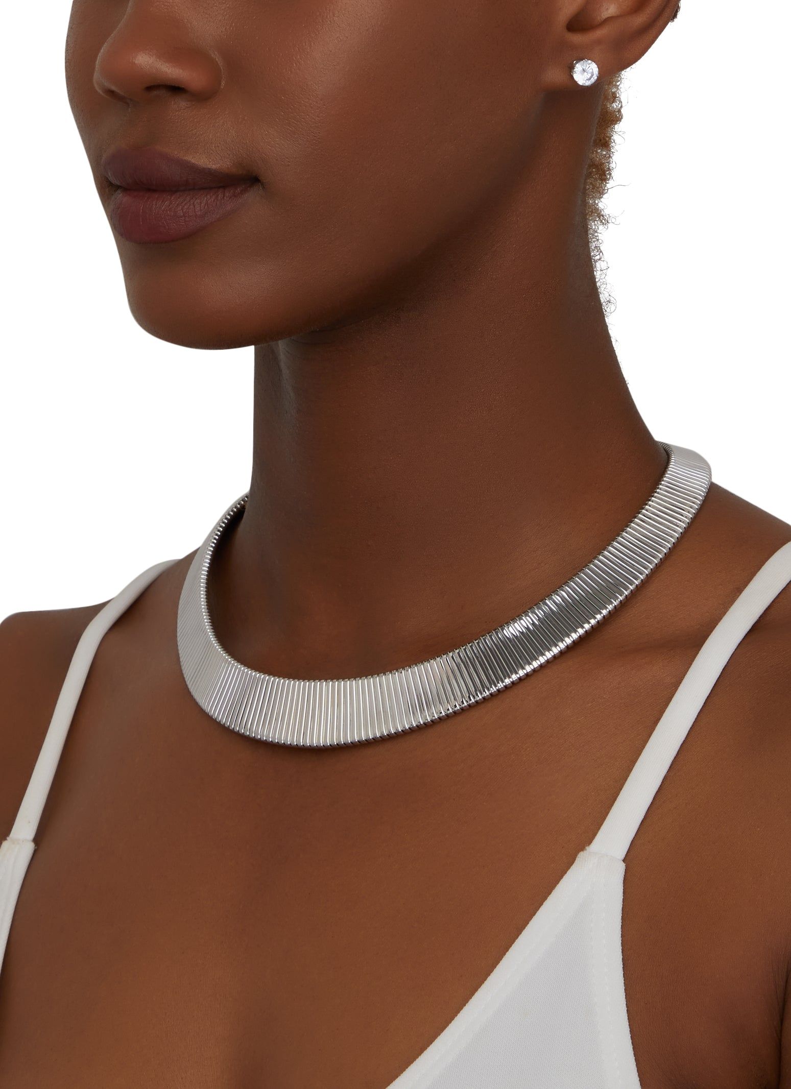 Metallic Choker Necklace with Bracelet and Cubic Zirconia Stud Earrings sold by Rainbow product image thumbnail 2