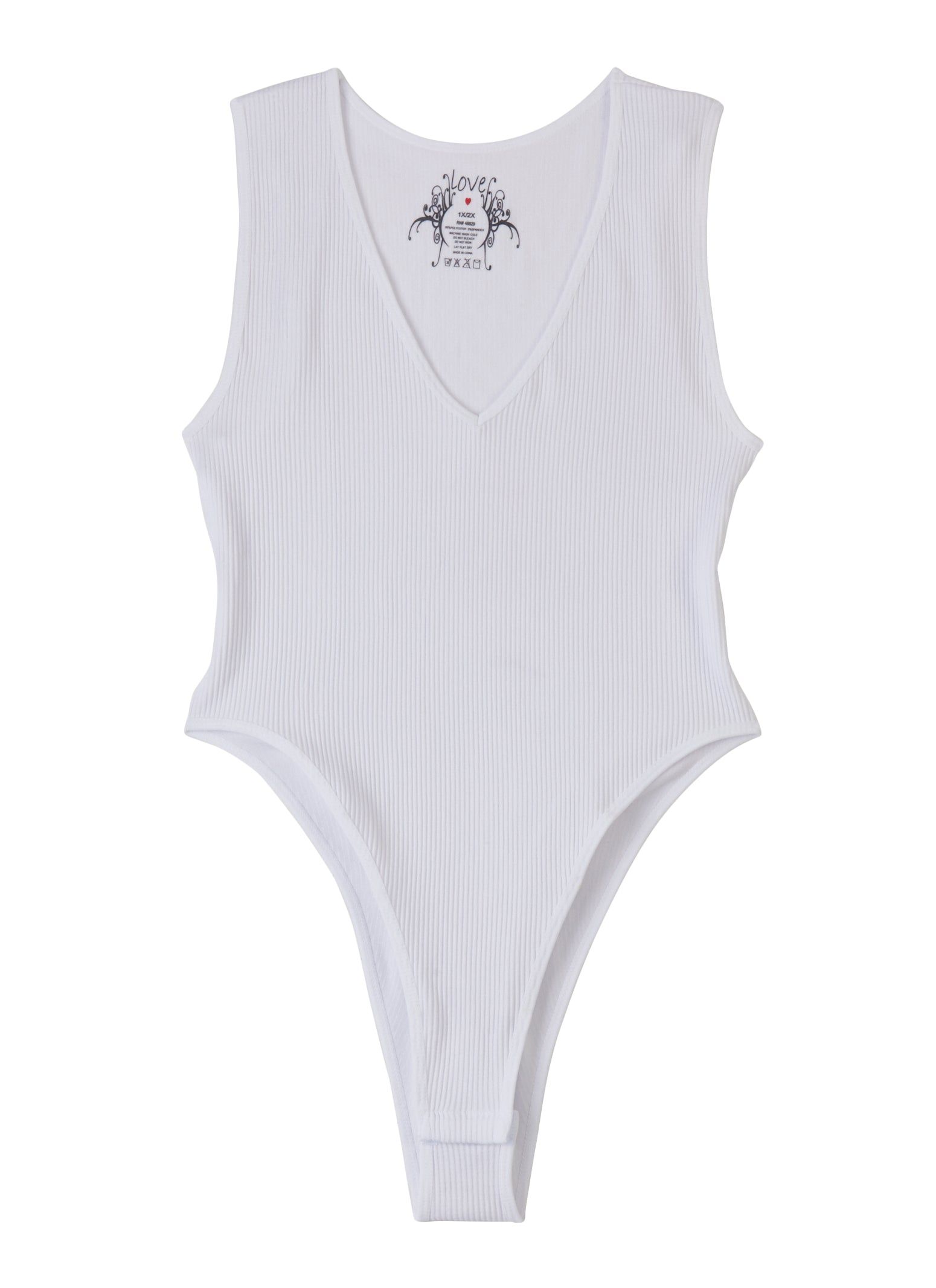 Plus Size Rib Knit High Cut Seamless V Neck Bodysuit sold by Rainbow product image thumbnail 5