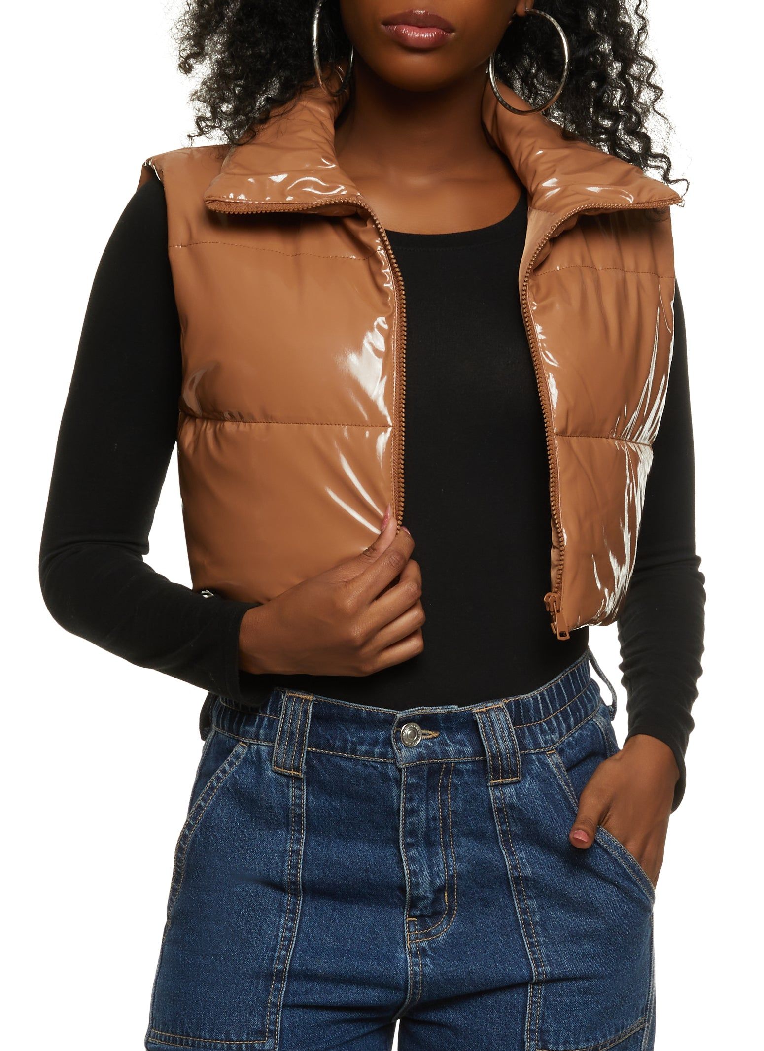 Faux Patent Leather Cropped Puffer Vest sold by Rainbow