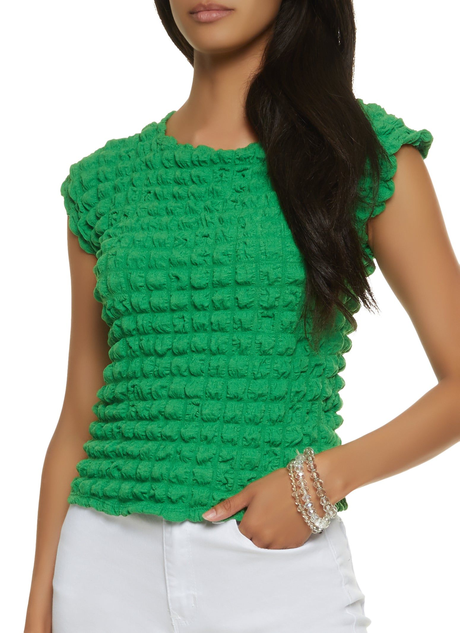Bubble Knit Cap Sleeve Top sold by Rainbow