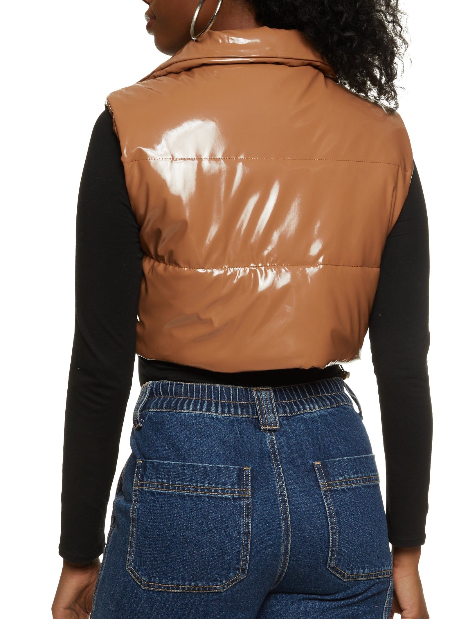 Faux Patent Leather Cropped Puffer Vest sold by Rainbow product image thumbnail 2