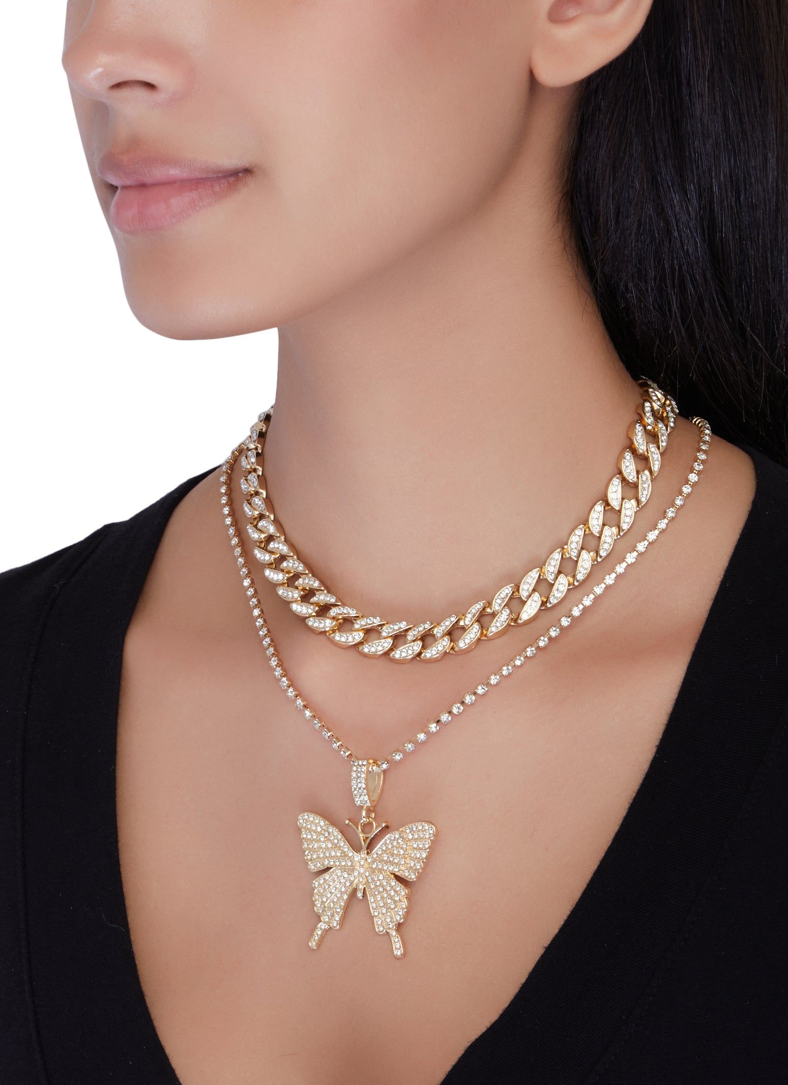 Cubic Zirconia Butterfly Curb Chain Necklace sold by Rainbow
