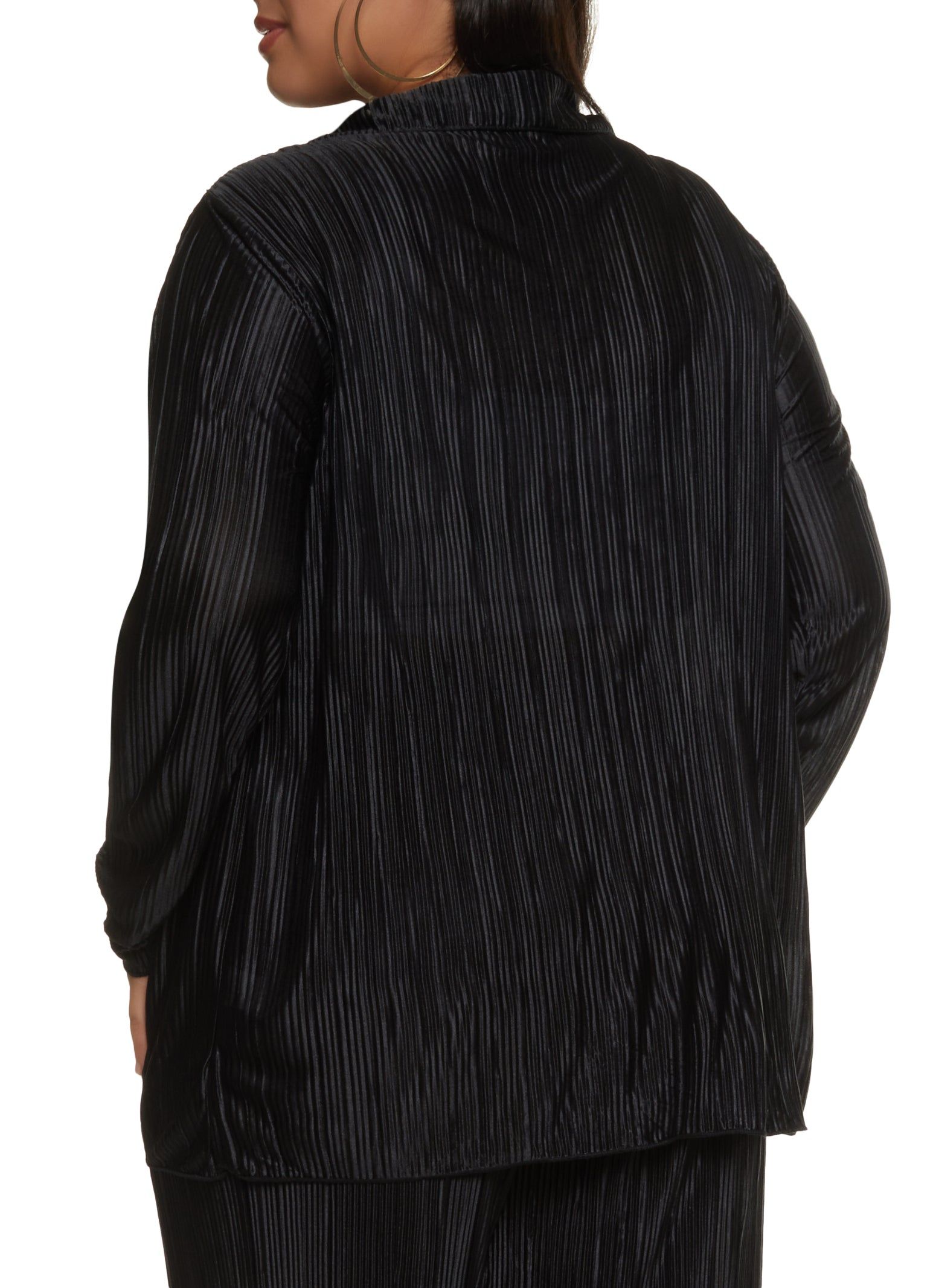 Plus Size Solid Plisse Button Front Shirt sold by Rainbow product image thumbnail 3